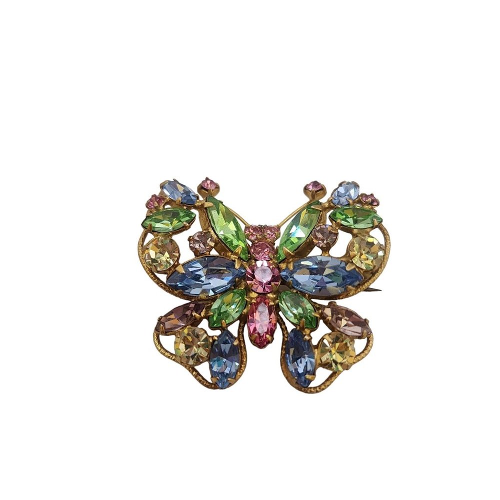 Vintage Spectacular Multicolor Rhinestone Signed Regency Brooch (A3883)